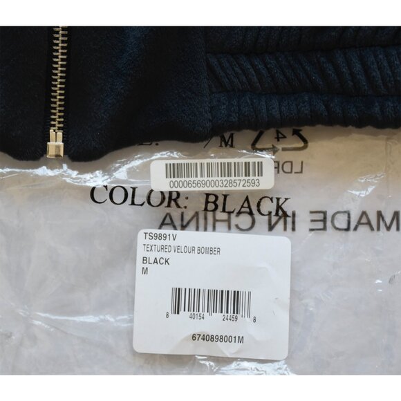 THEO & SPENCE WOMEN NWT FULL ZIP TEXTURED VELOUR BLACK BOMBER JACKET. SIZE M - Picture 9 of 11